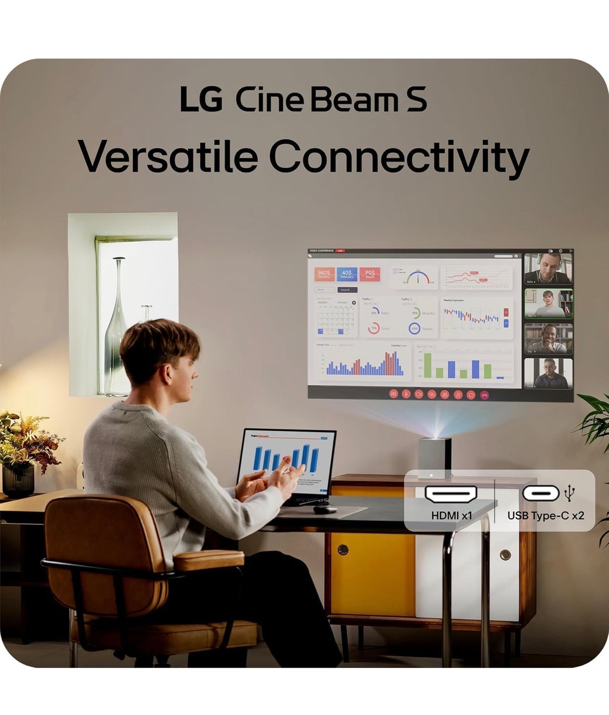 LG CineBeam S 4K UHD Ultra Short Throw RGB Laser Projector with Dolby Atmos (PU615U)