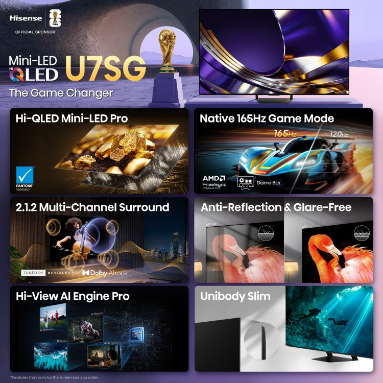 Hisense 75" U7SG Series 4K Hi-QLED Mini-LED PRO 165Hz Flagship Google TV (75U7SG)