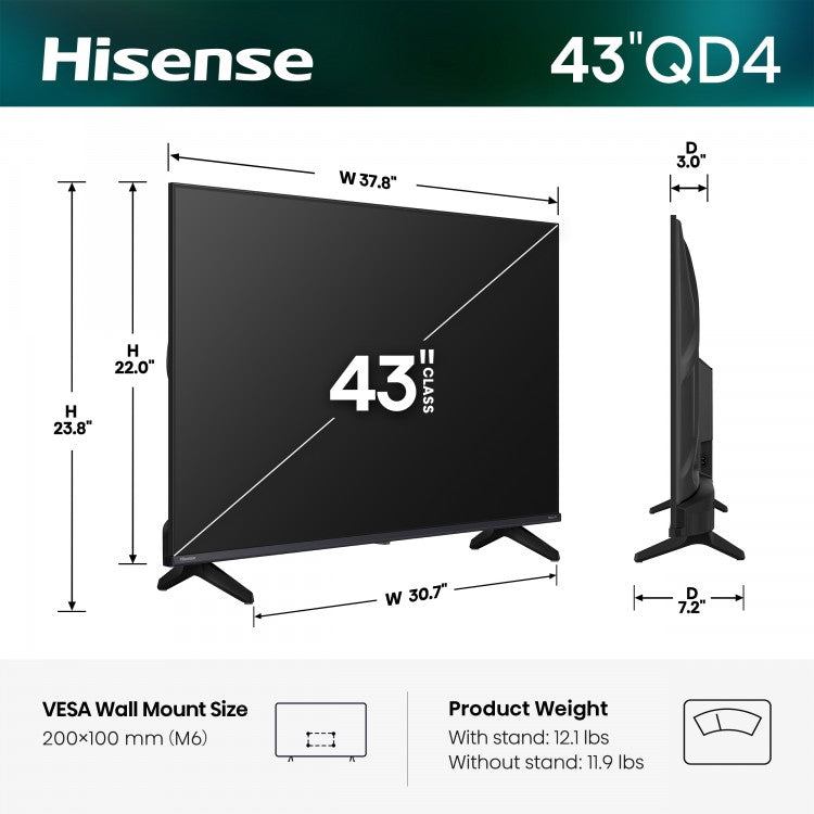 Hisense 43" Hi-QLED Full HD Smart Roku TV (43QD4SR)
