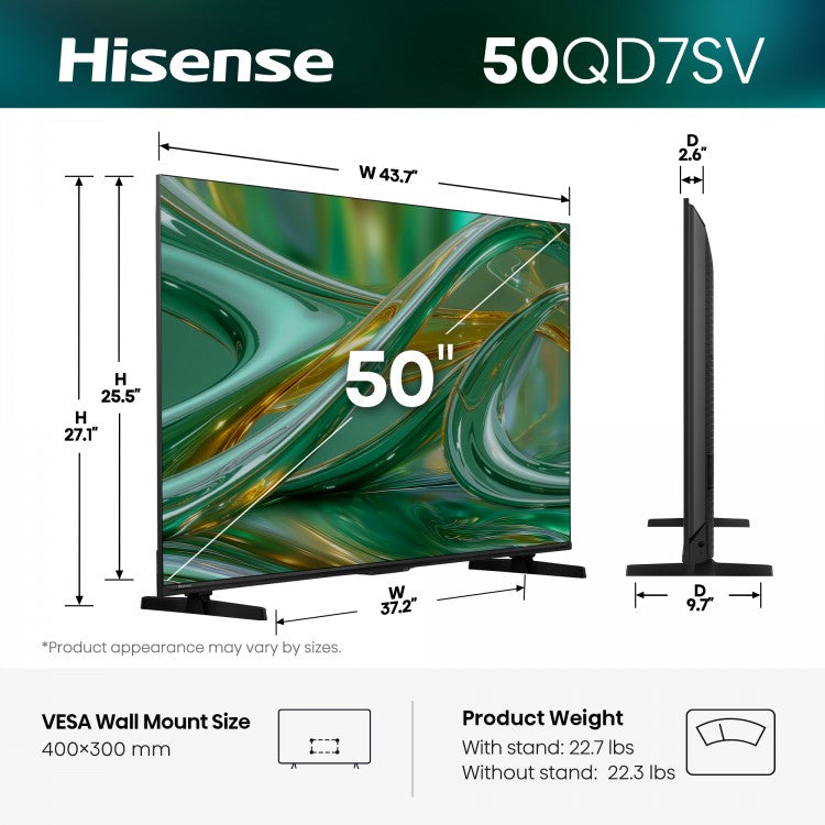 Hisense 50" QD7SV Series 4K QLED Mini-LED AI Smart TV (50QD7SV)