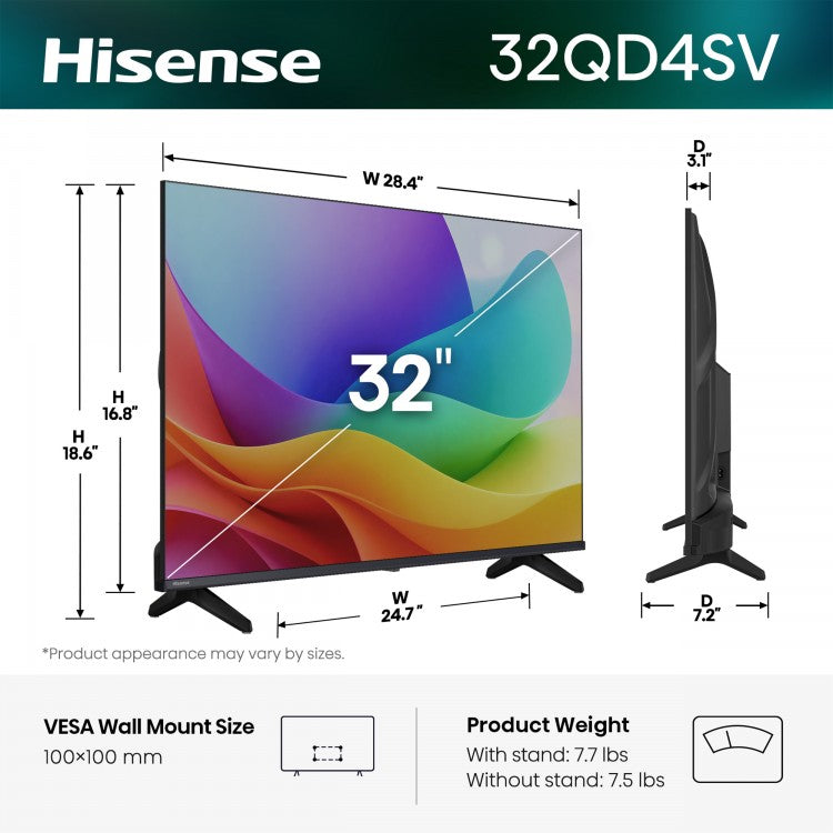 Hisense 32" QLED VIDAA HD TV (32QD4SV)