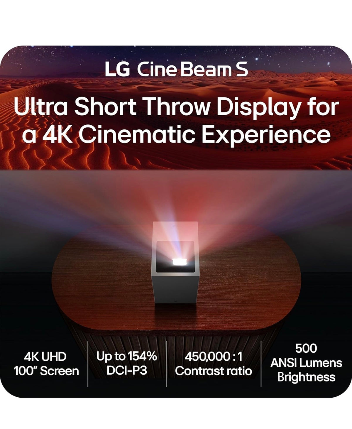 LG CineBeam S 4K UHD Ultra Short Throw RGB Laser Projector with Dolby Atmos (PU615U)